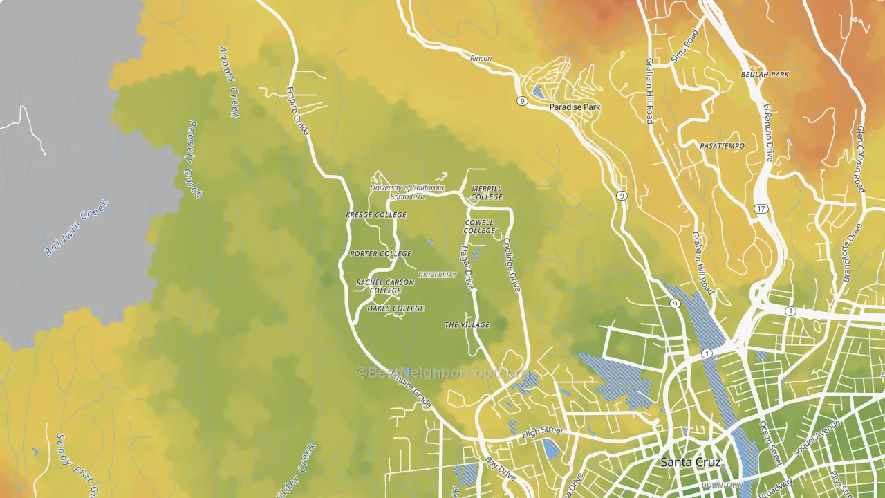 Bike Grade map of 95064, CA