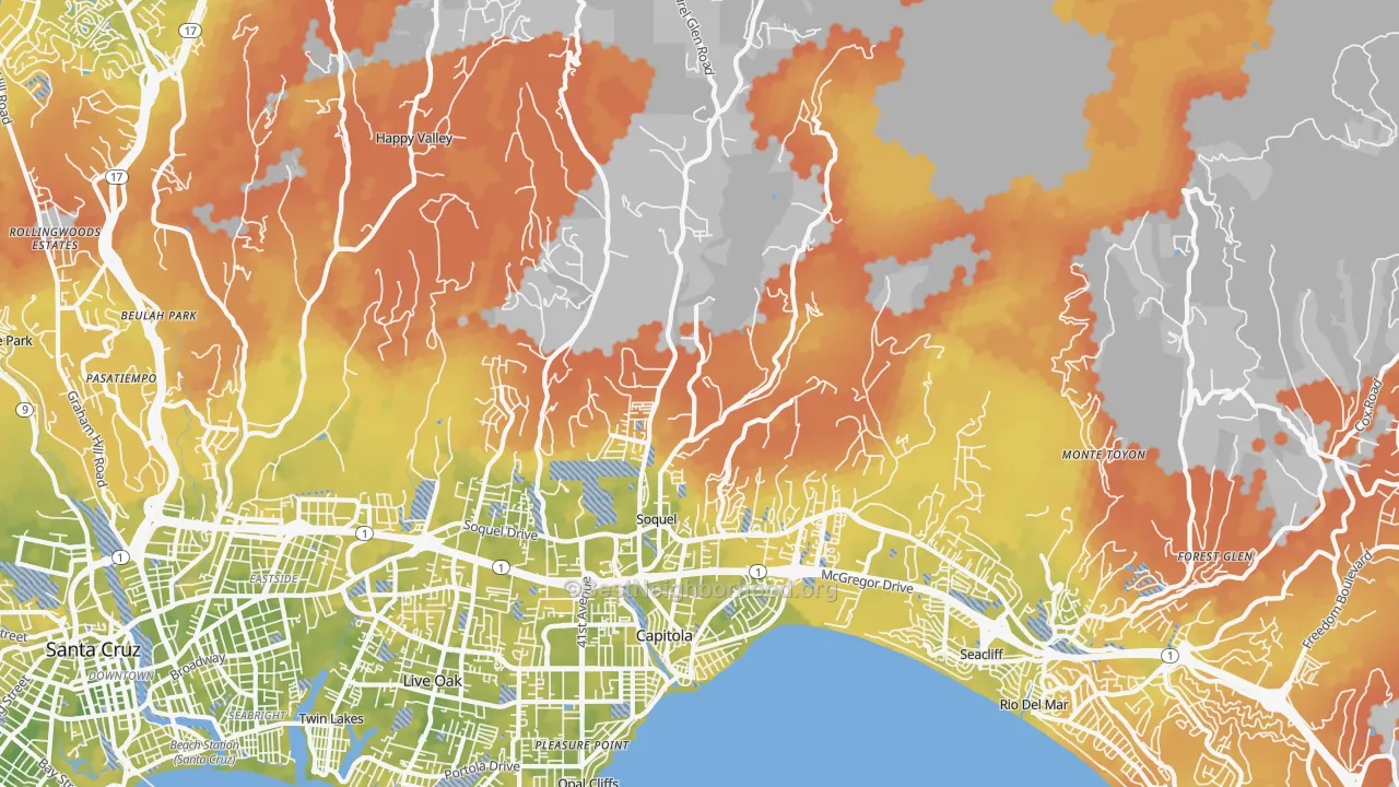 Bike Grade map of 95073, CA