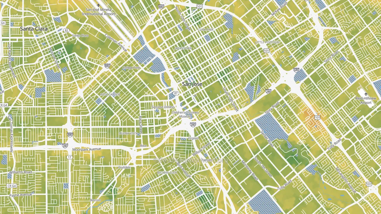 Bike Grade map of 95110, CA
