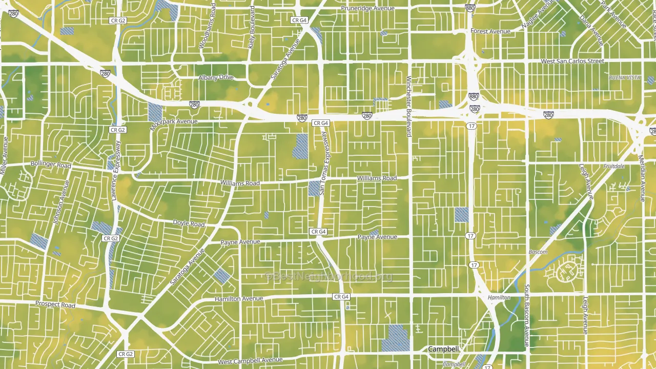 Bike Grade map of 95117, CA