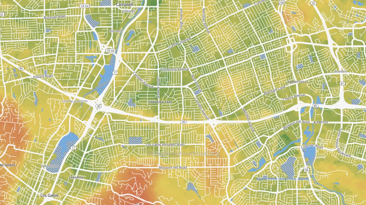 Bike Grade map of 95124, CA