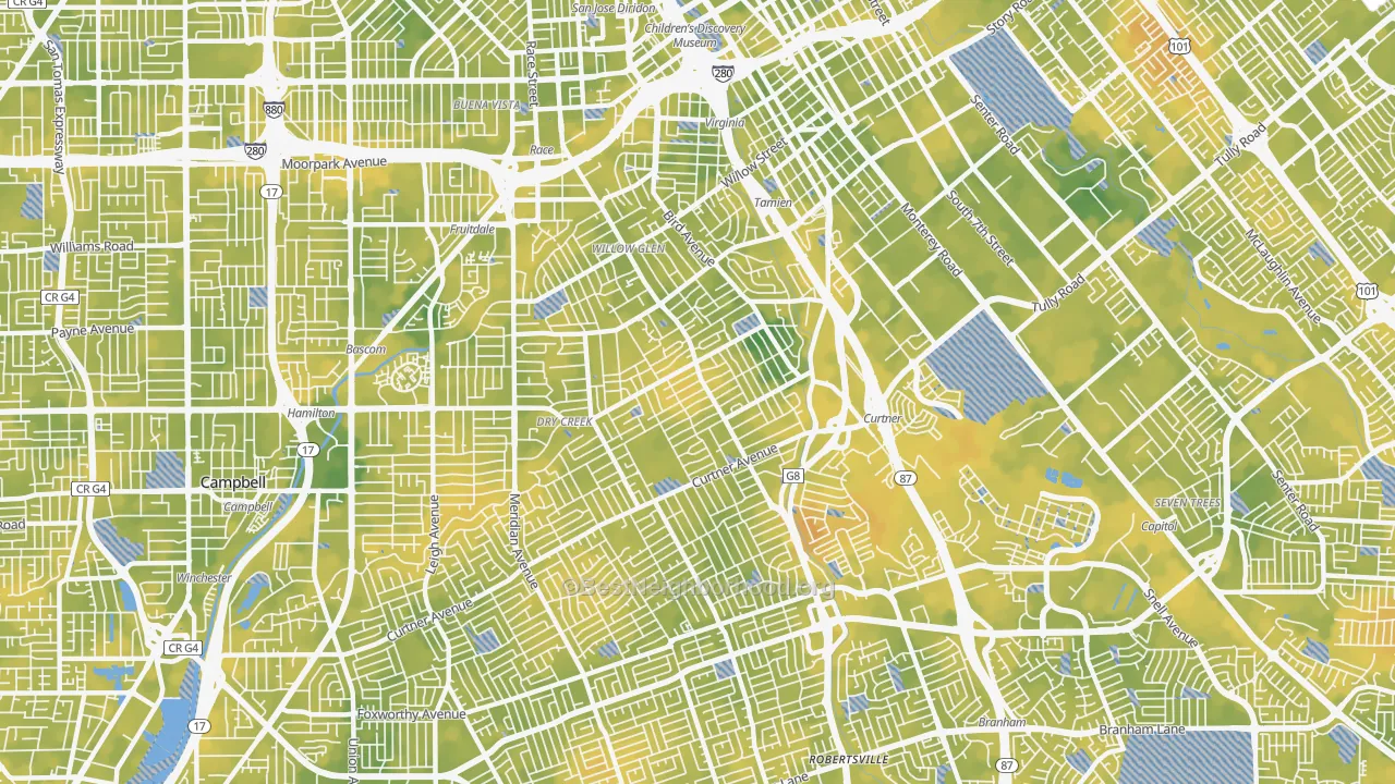 Bike Grade map of 95125, CA