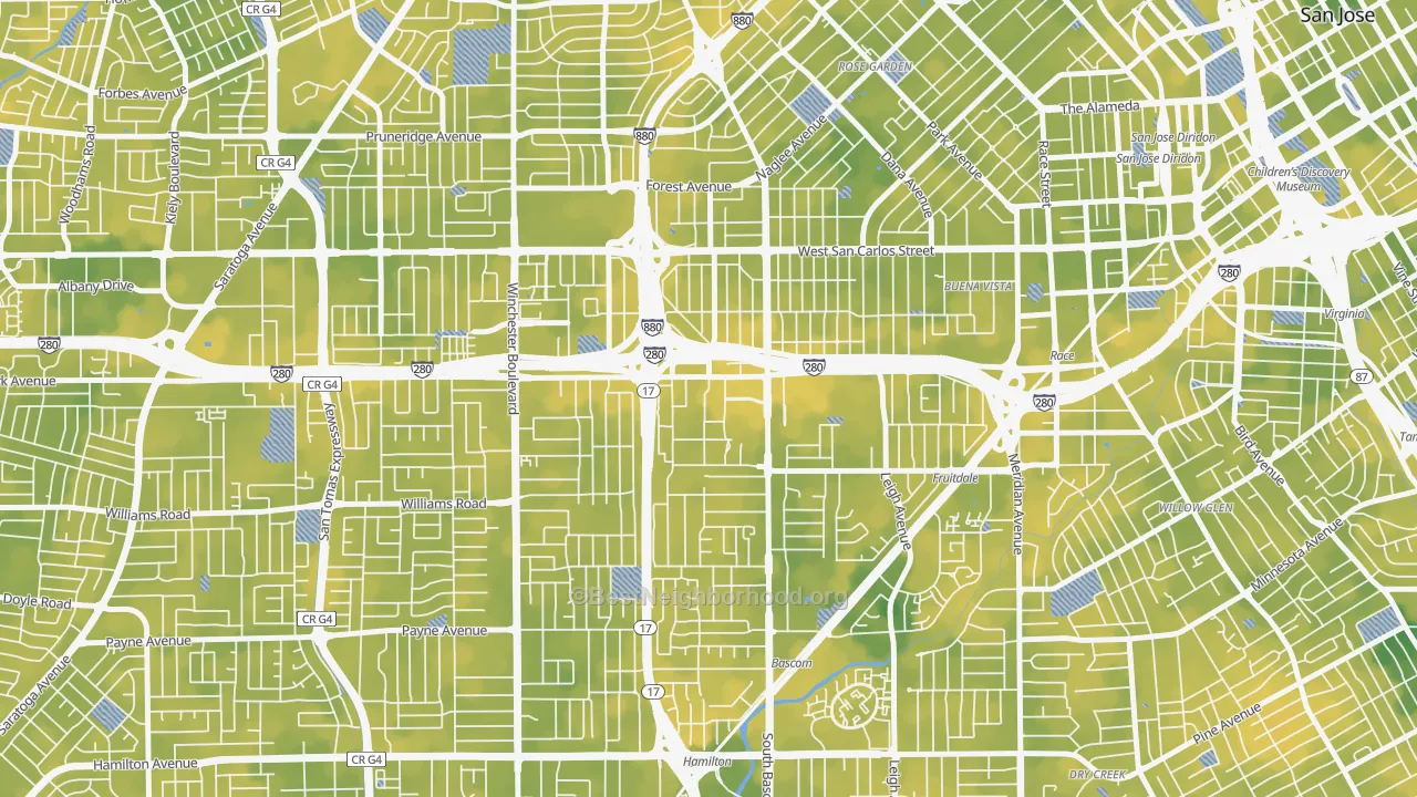 Bike Grade map of 95128, CA