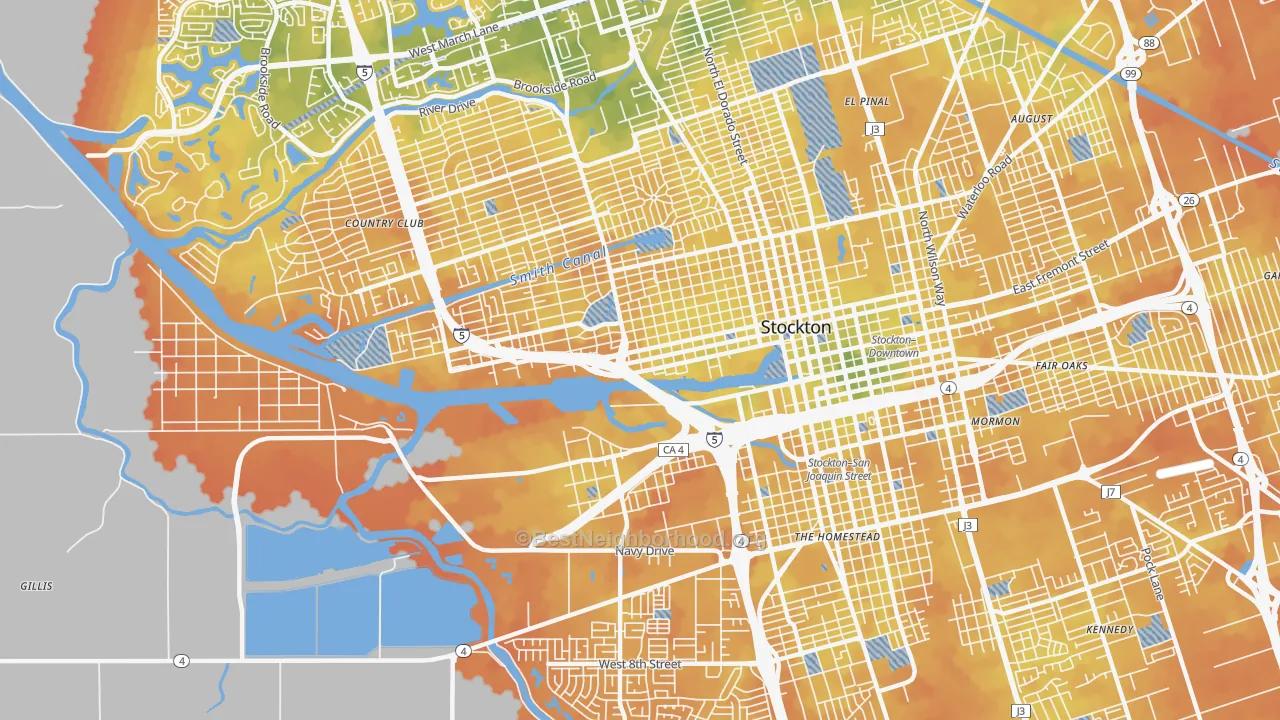 Bike Grade map of 95203, CA