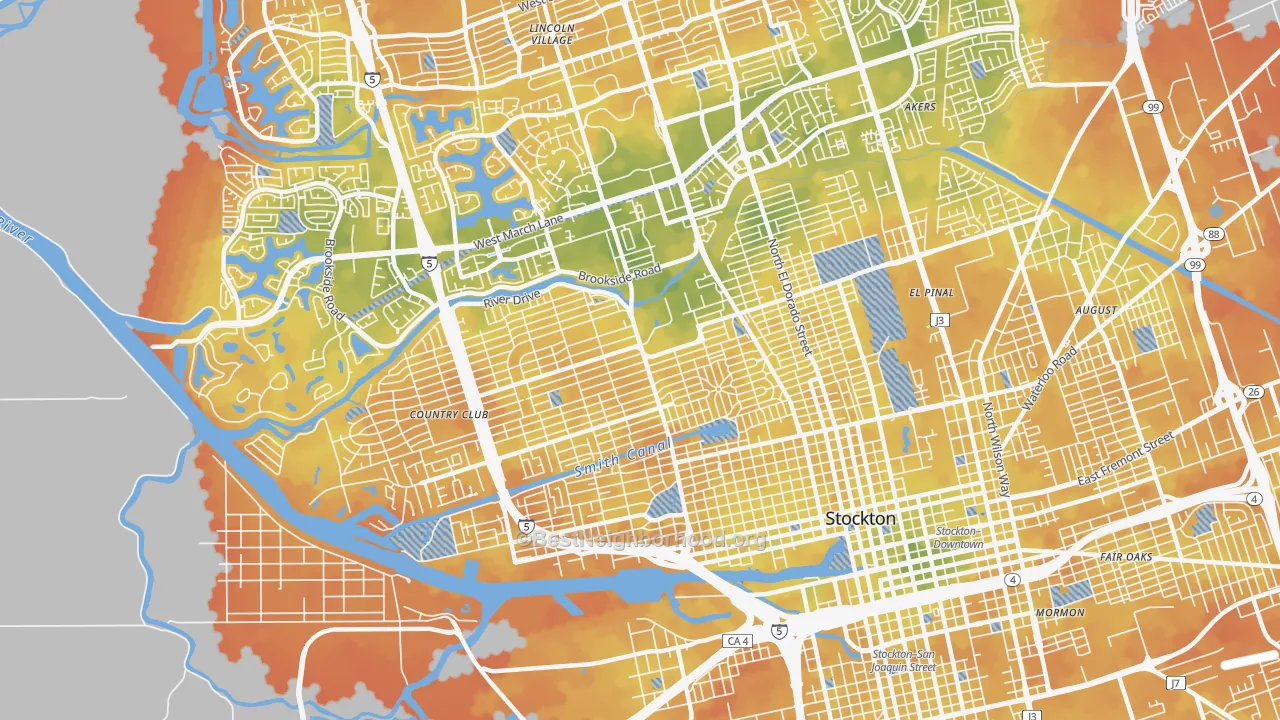 Bike Grade map of 95204, CA