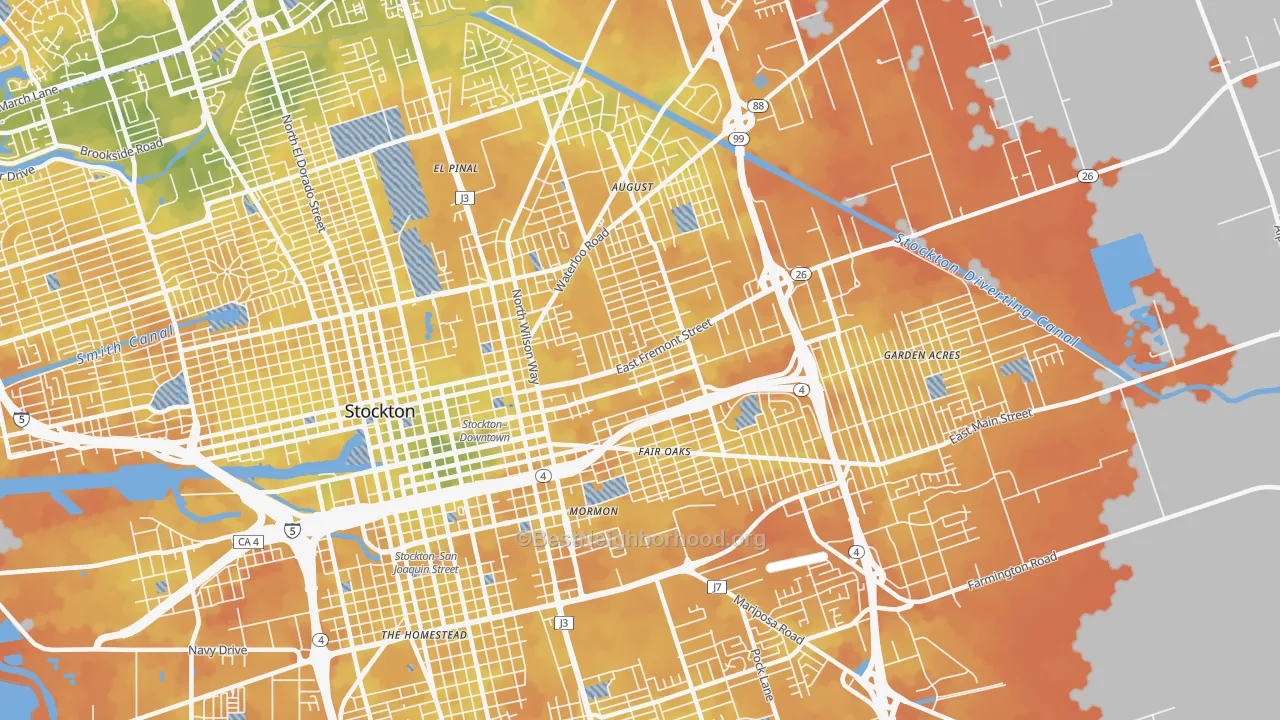 Bike Grade map of 95205, CA
