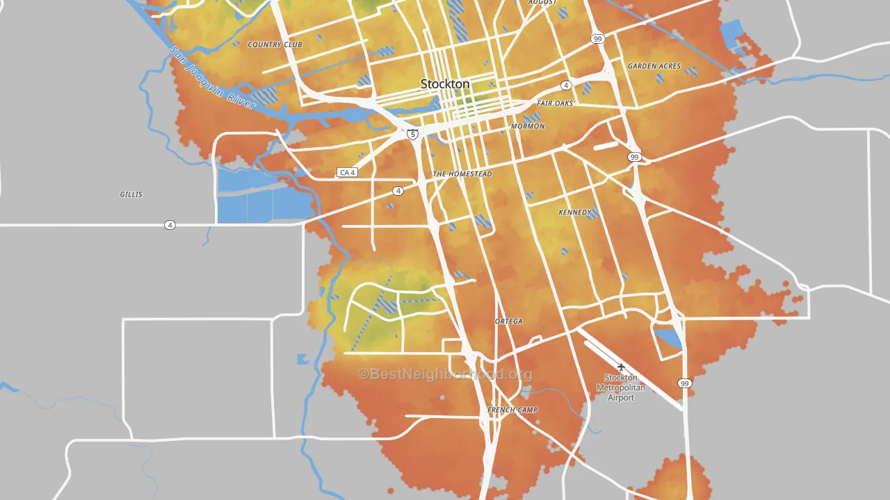 Bike Grade map of 95206, CA
