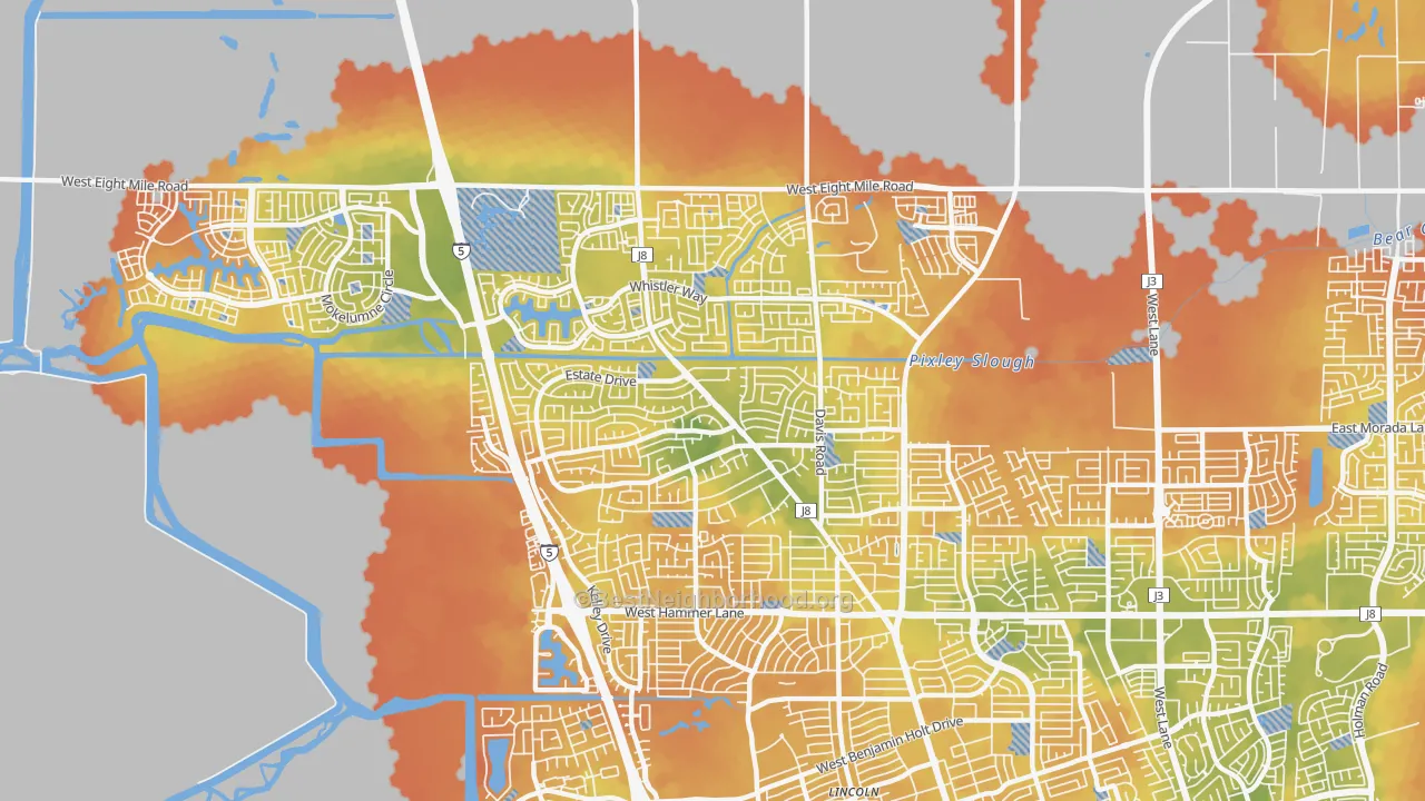 Bike Grade map of 95209, CA