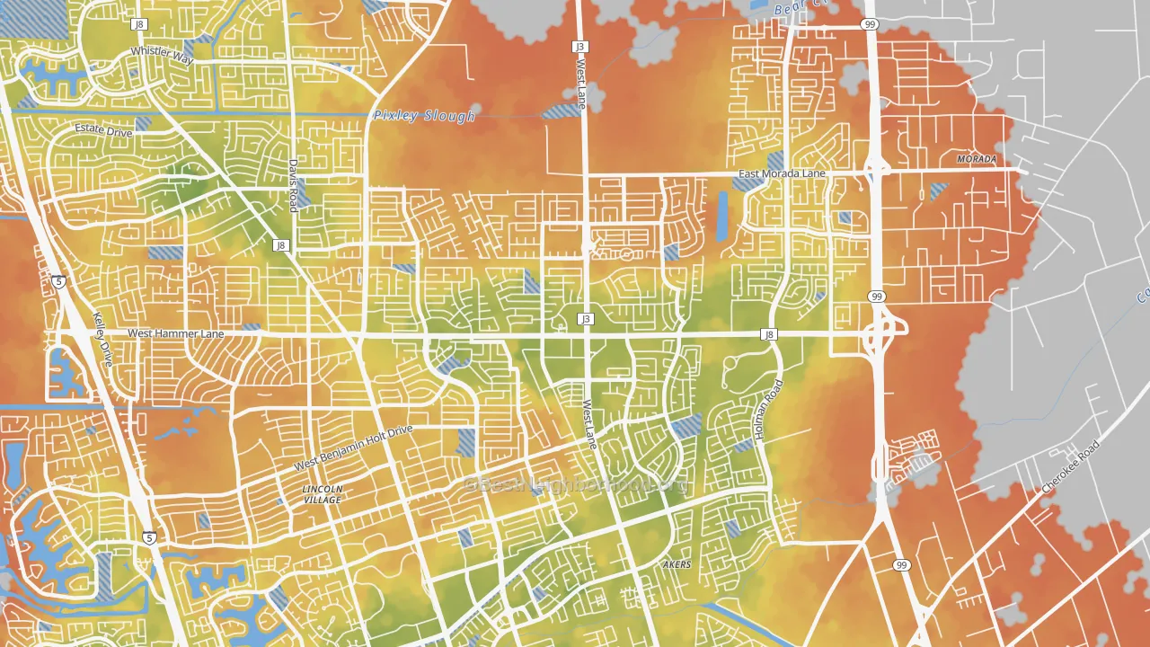 Bike Grade map of 95210, CA