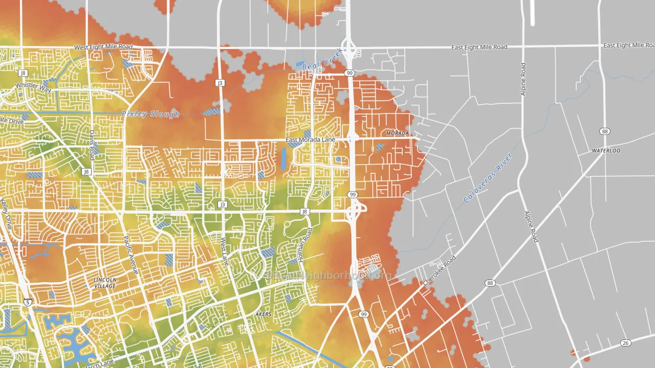 Bike Grade map of 95212, CA