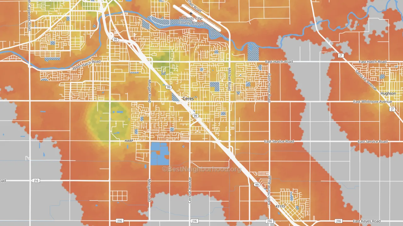 Bike Grade map of 95307, CA