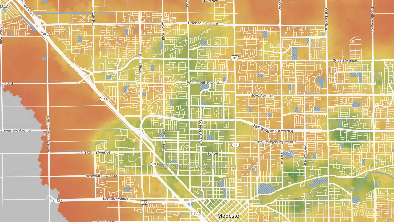 Bike Grade map of 95350, CA
