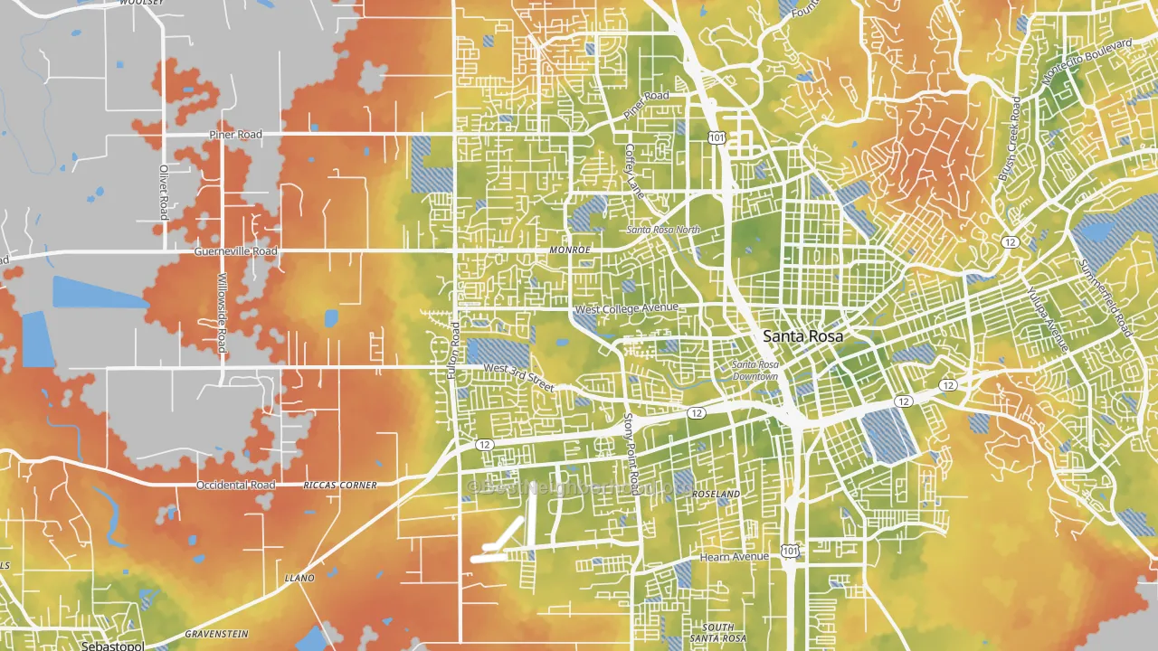 Bike Grade map of 95401, CA
