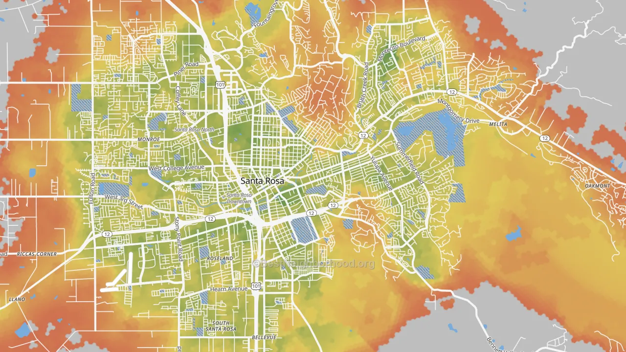 Bike Grade map of 95404, CA