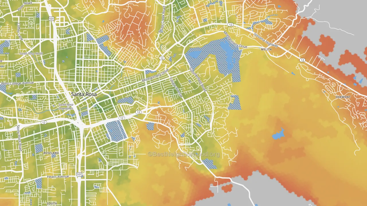 Bike Grade map of 95405, CA