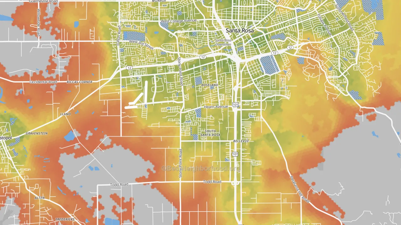 Bike Grade map of 95407, CA