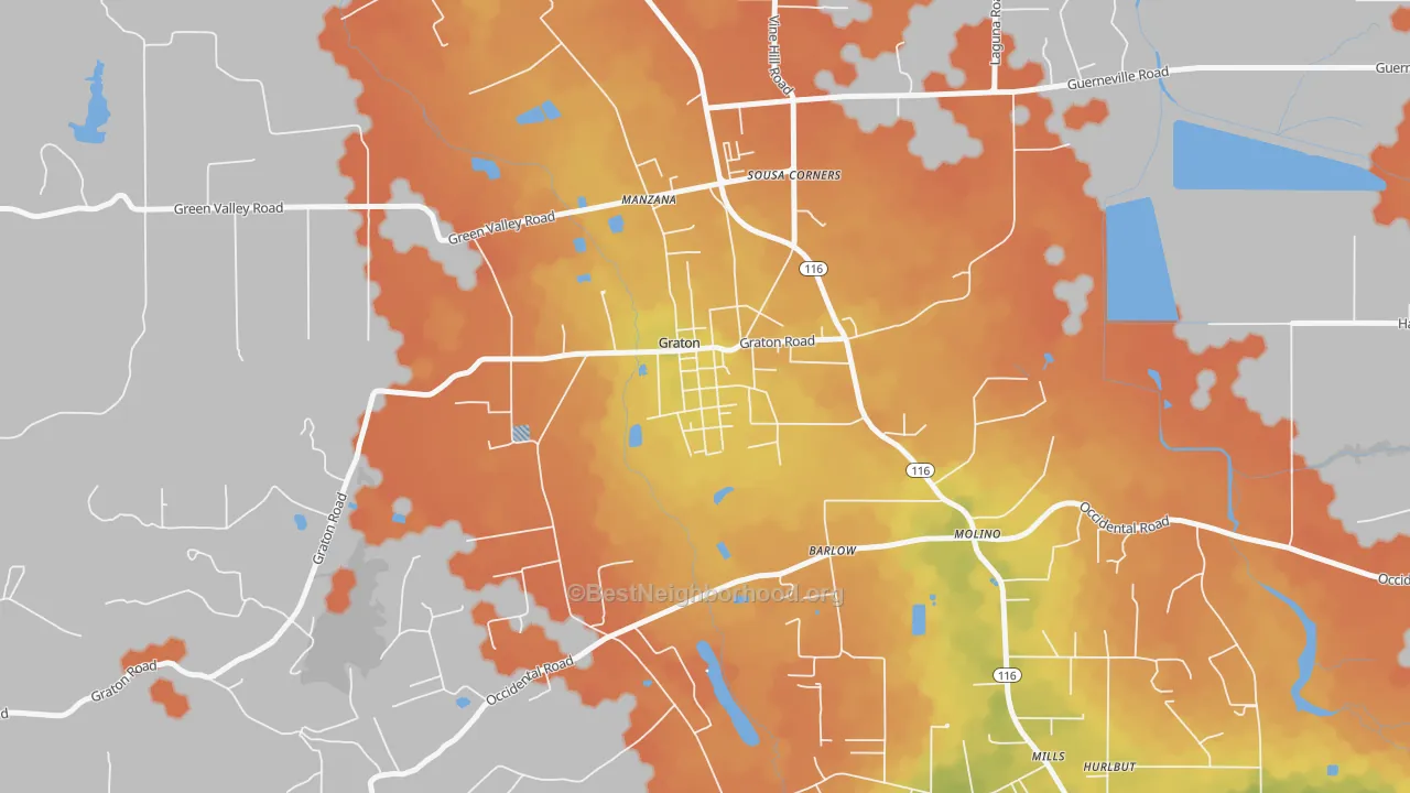 Bike Grade map of 95444, CA