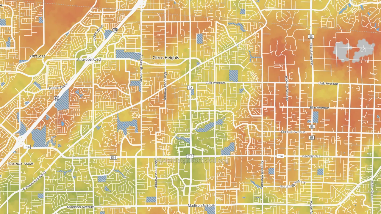 Bike Grade map of 95610, CA