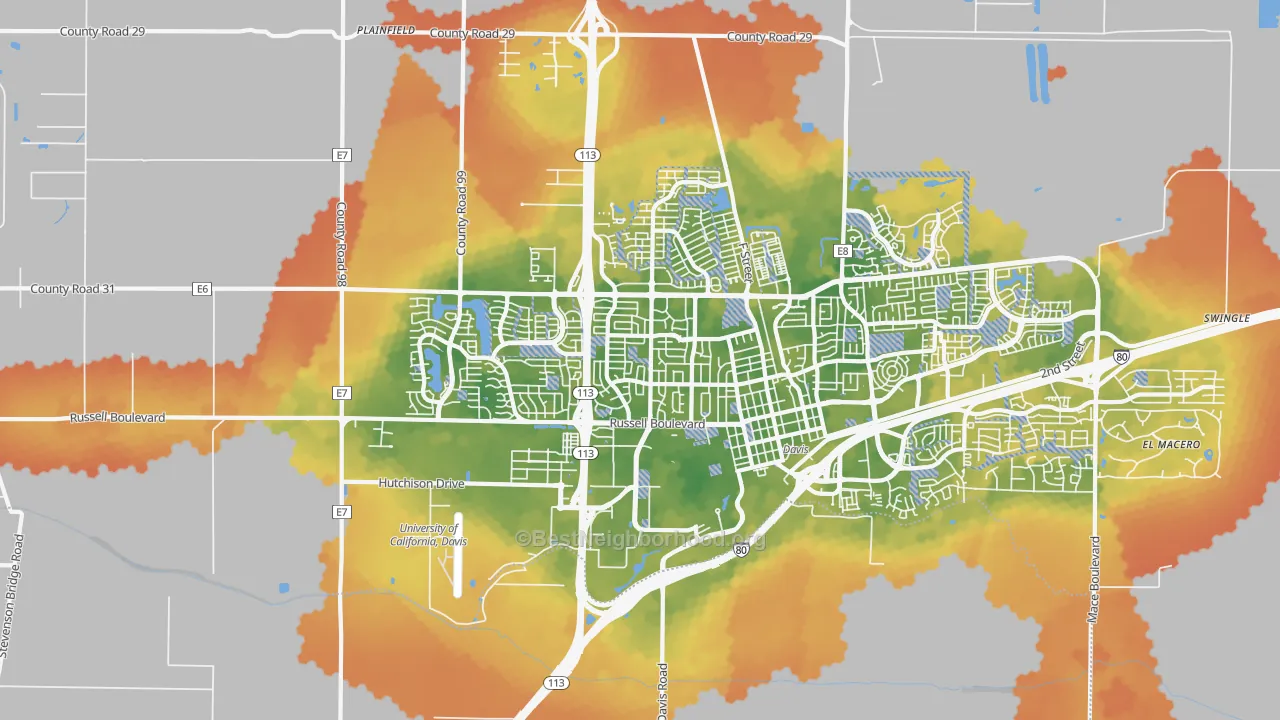 Bike Grade map of 95616, CA