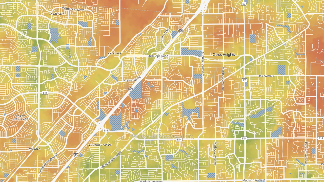 Bike Grade map of 95621, CA
