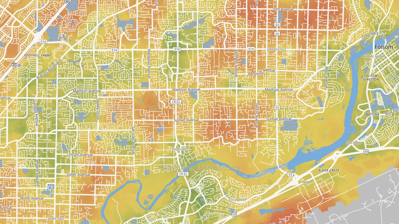 Bike Grade map of 95628, CA
