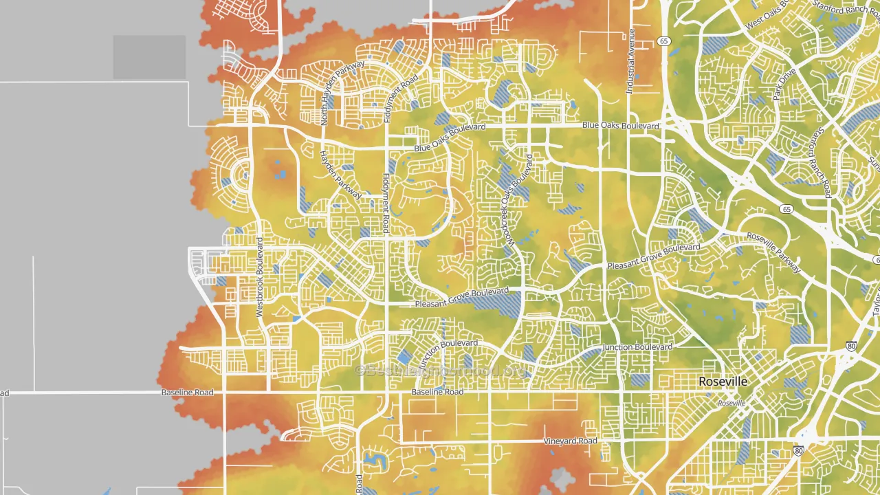 Bike Grade map of 95747, CA