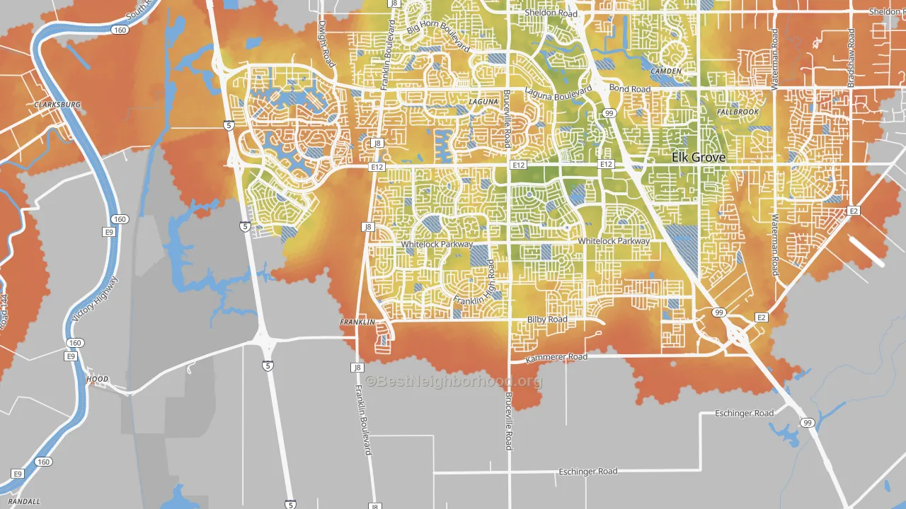 Bike Grade map of 95757, CA