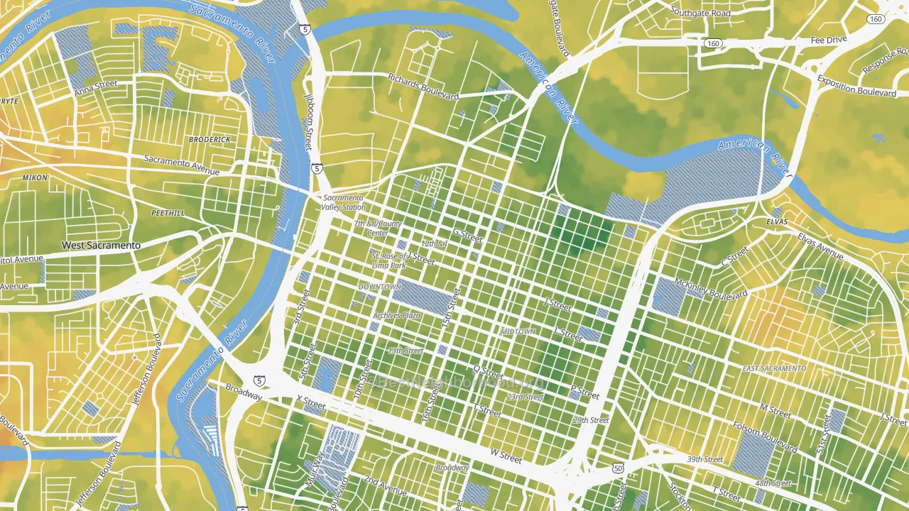 Bike Grade map of 95811, CA