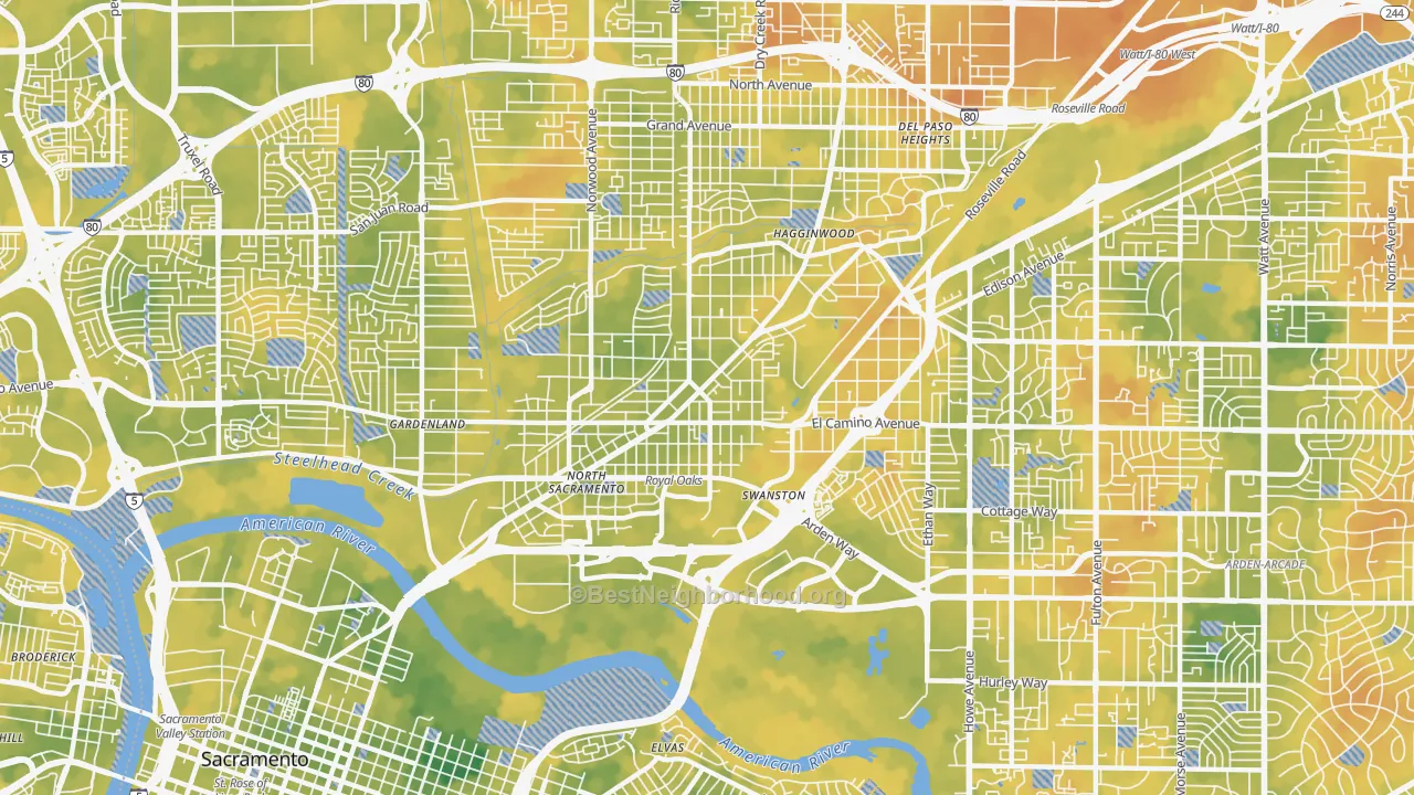 Bike Grade map of 95815, CA