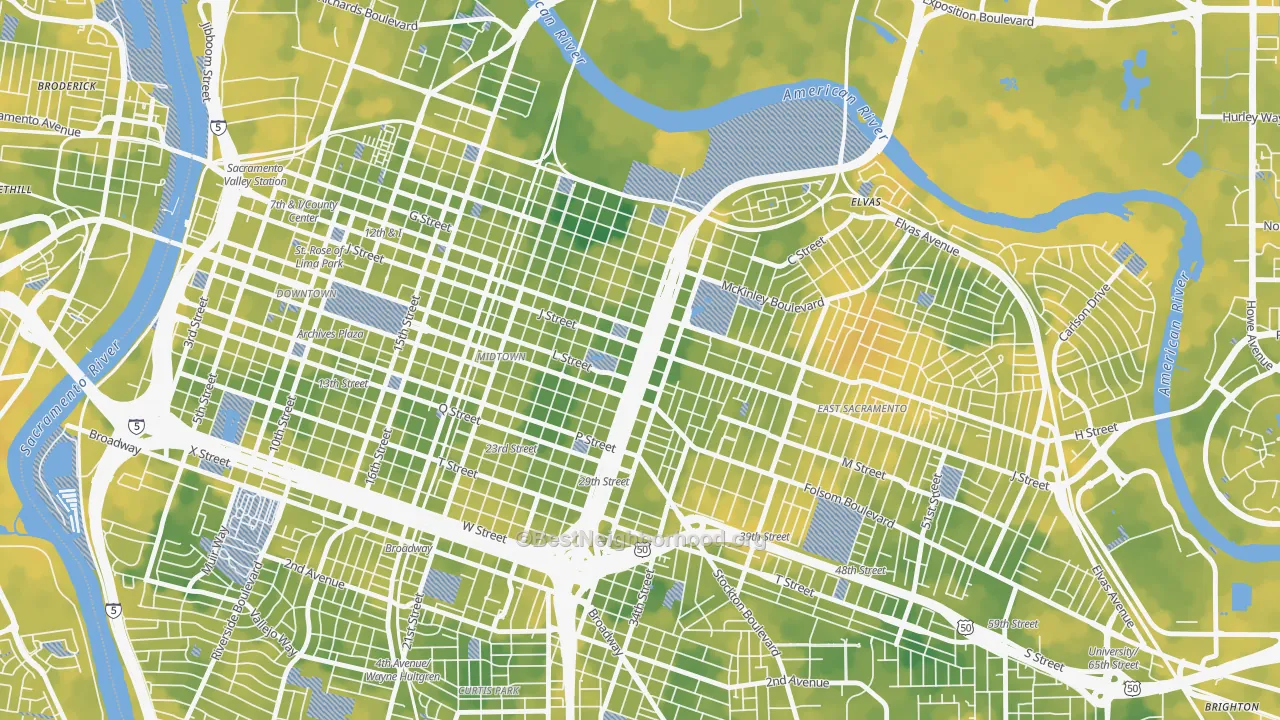 Bike Grade map of 95816, CA