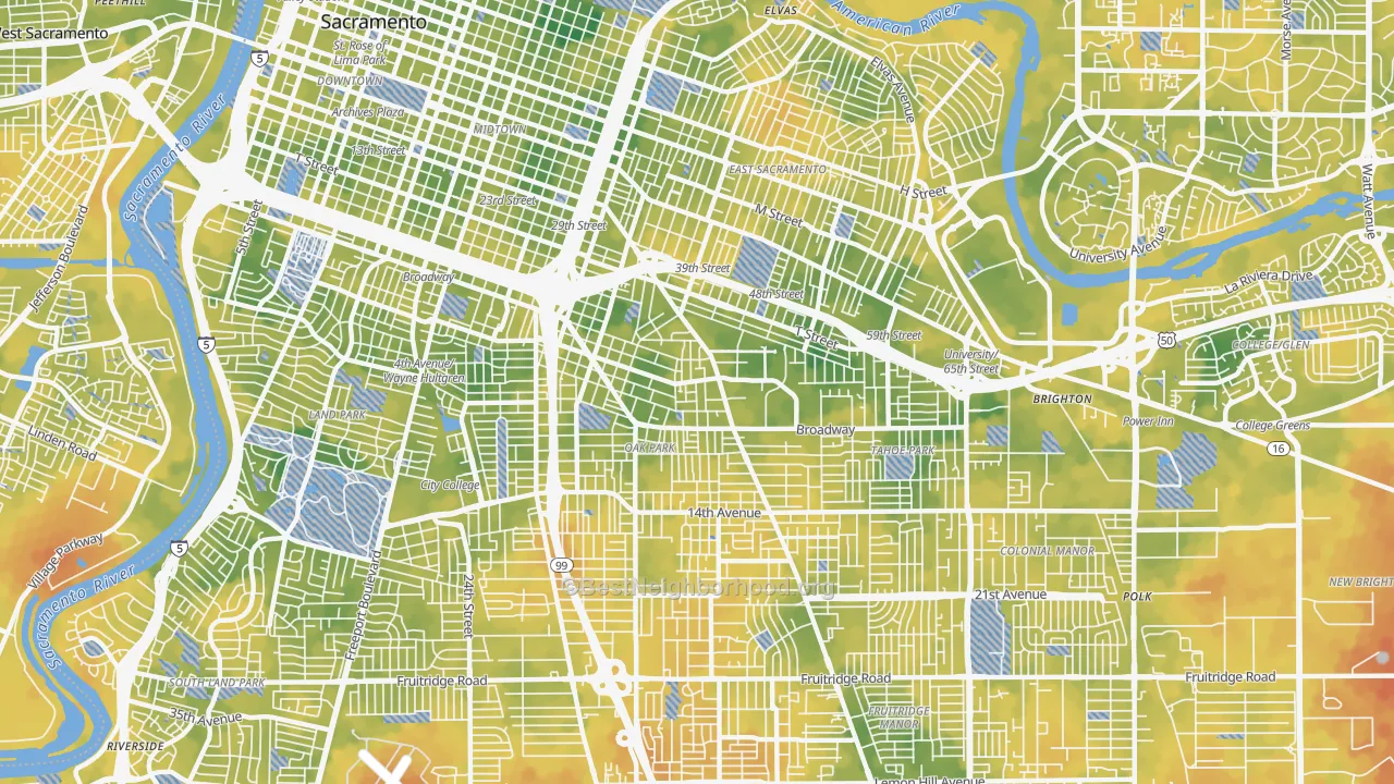 Bike Grade map of 95817, CA