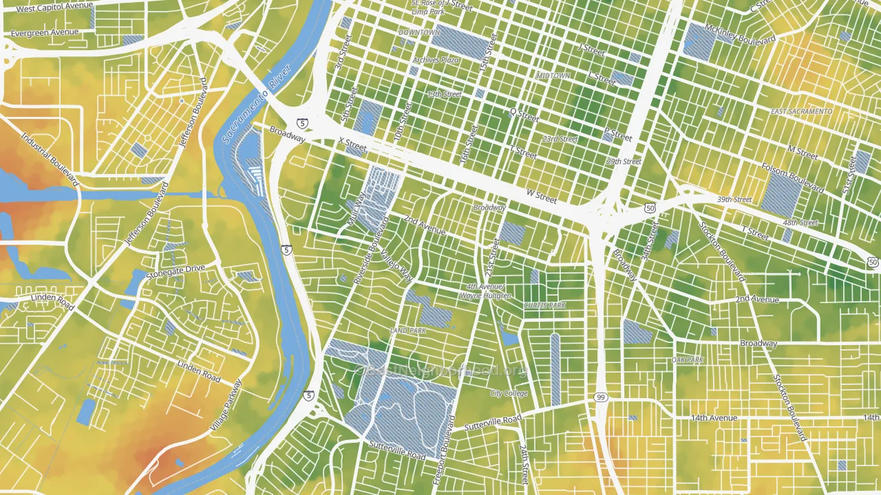 Bike Grade map of 95818, CA