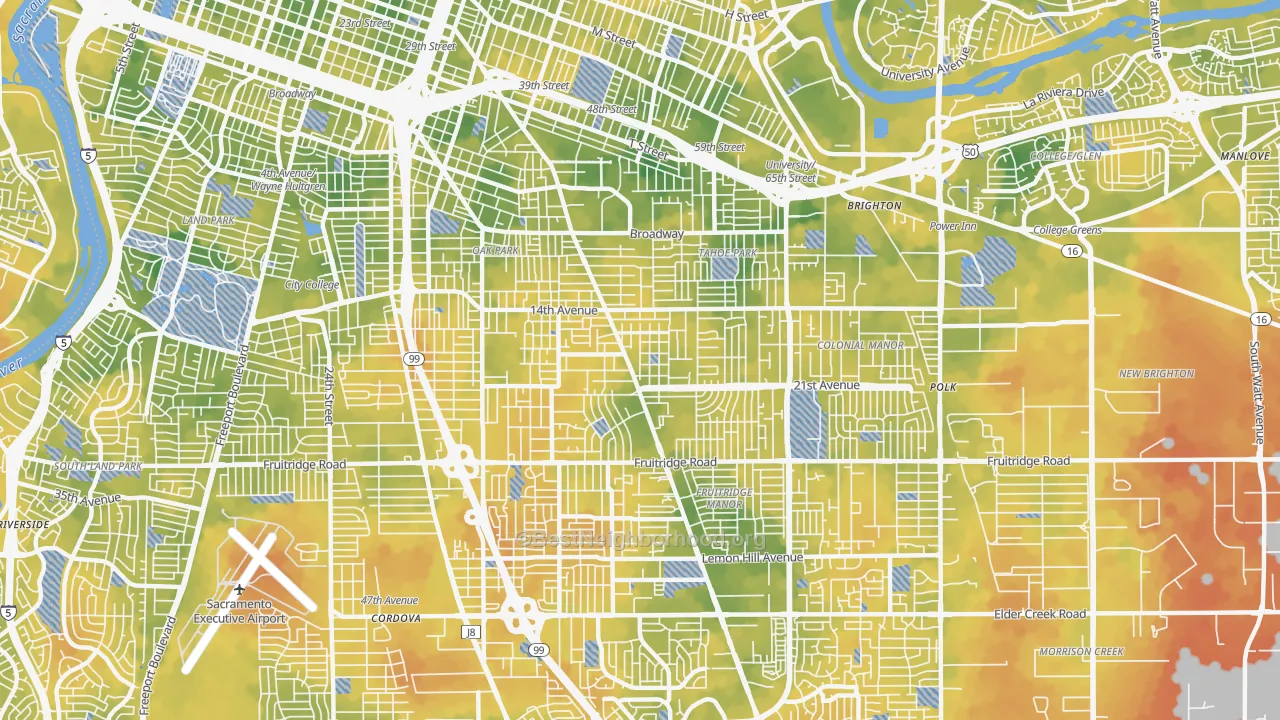 Bike Grade map of 95820, CA