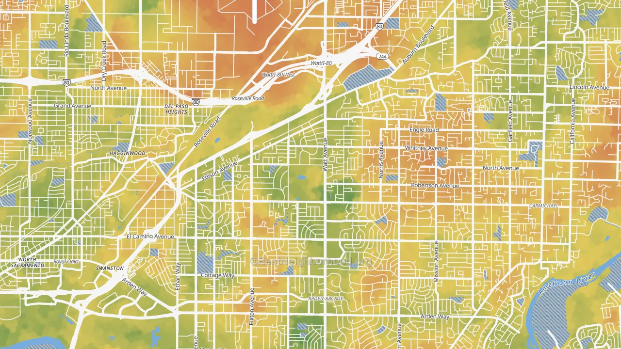 Bike Grade map of 95821, CA