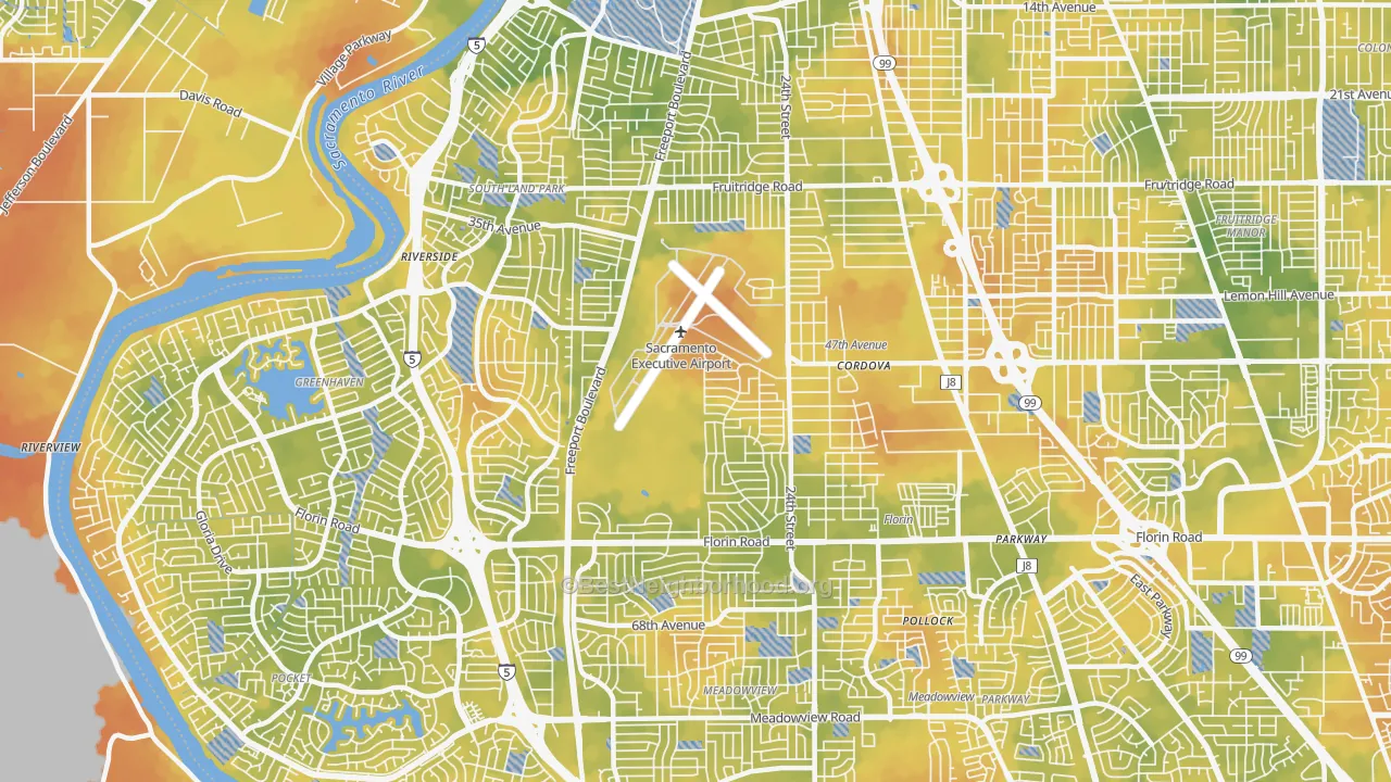Bike Grade map of 95822, CA