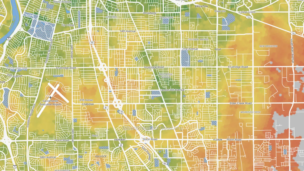 Bike Grade map of 95824, CA