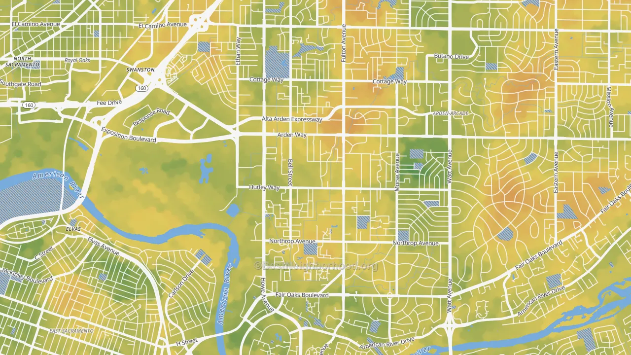 Bike Grade map of 95825, CA