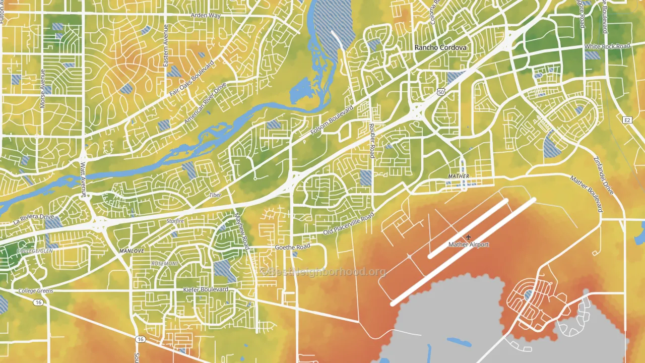 Bike Grade map of 95827, CA