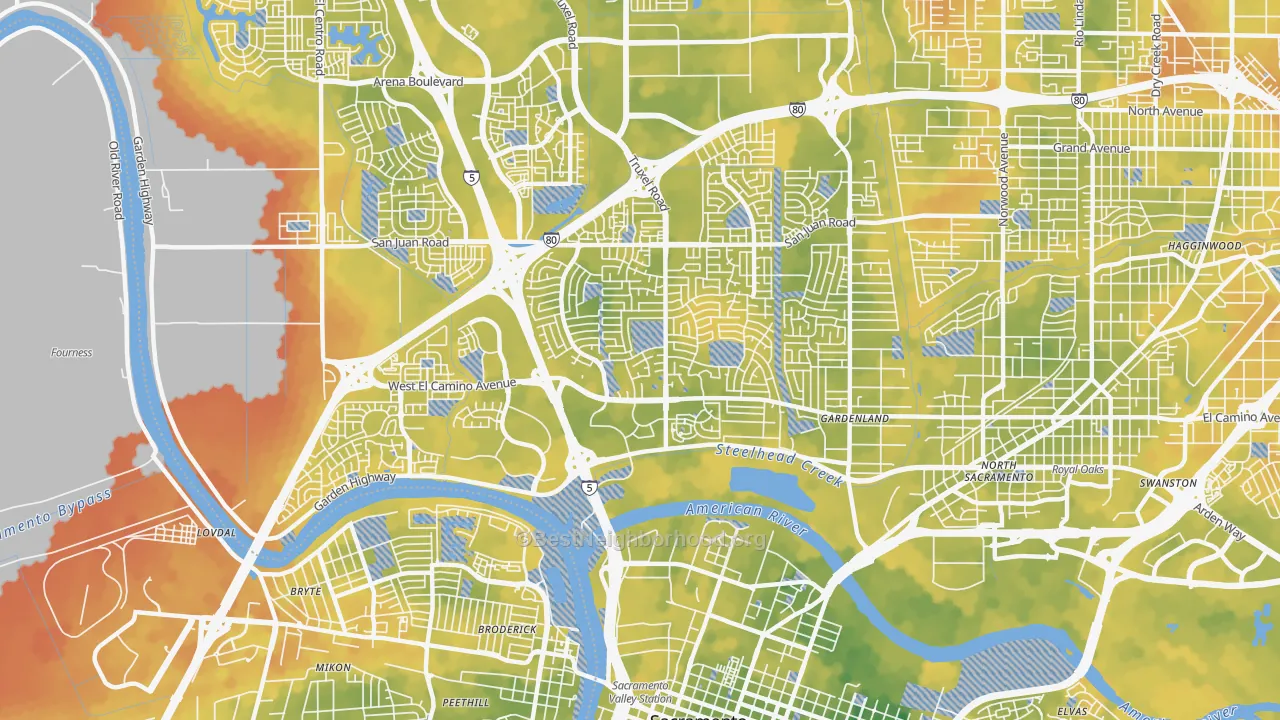 Bike Grade map of 95833, CA