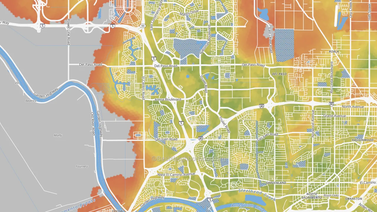 Bike Grade map of 95834, CA
