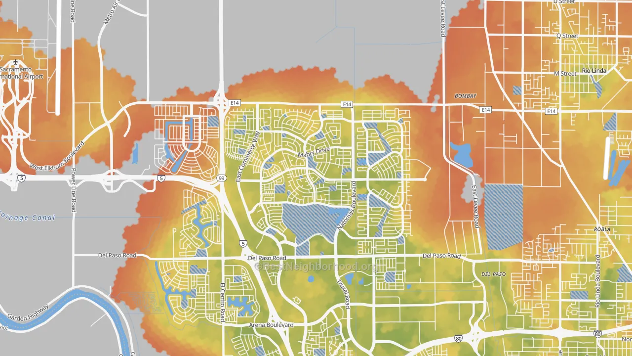 Bike Grade map of 95835, CA