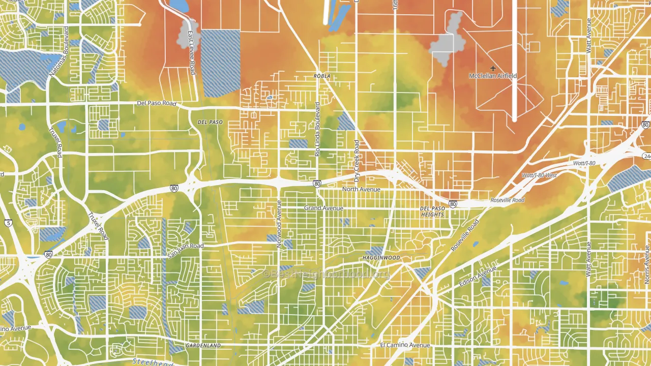 Bike Grade map of 95838, CA