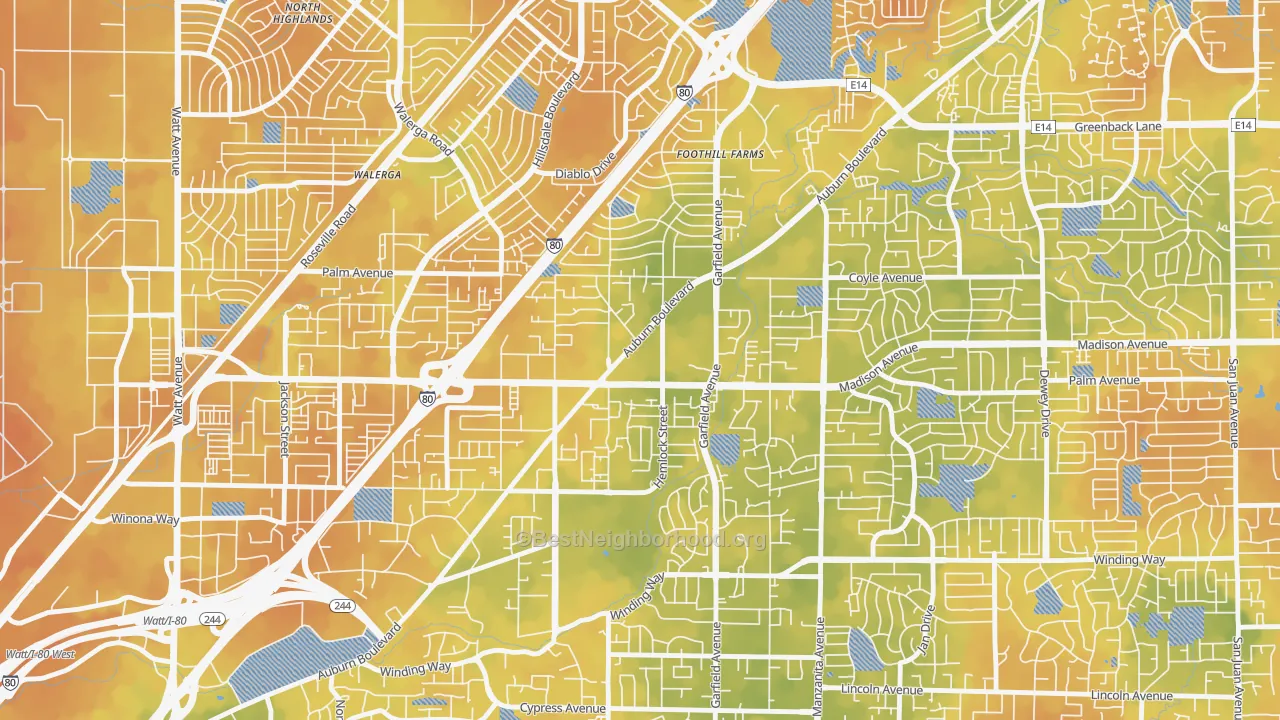 Bike Grade map of 95841, CA