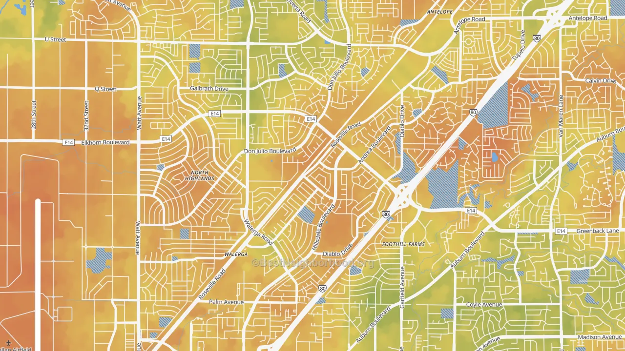 Bike Grade map of 95842, CA