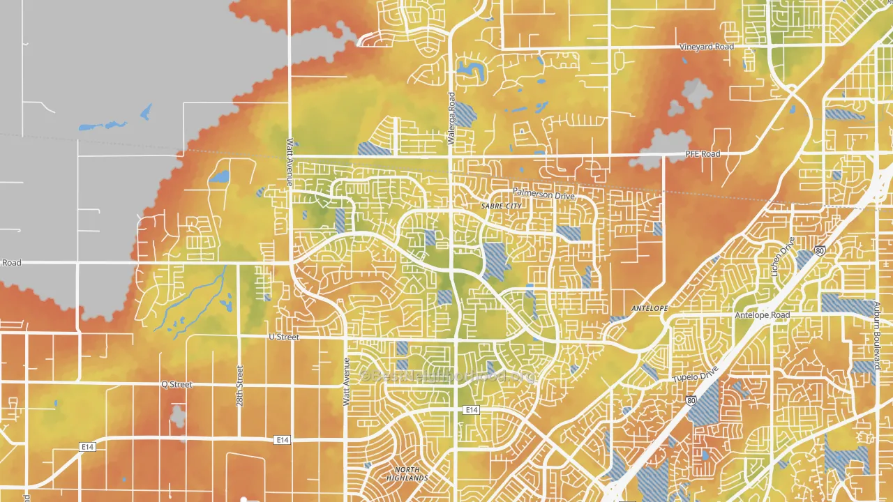 Bike Grade map of 95843, CA