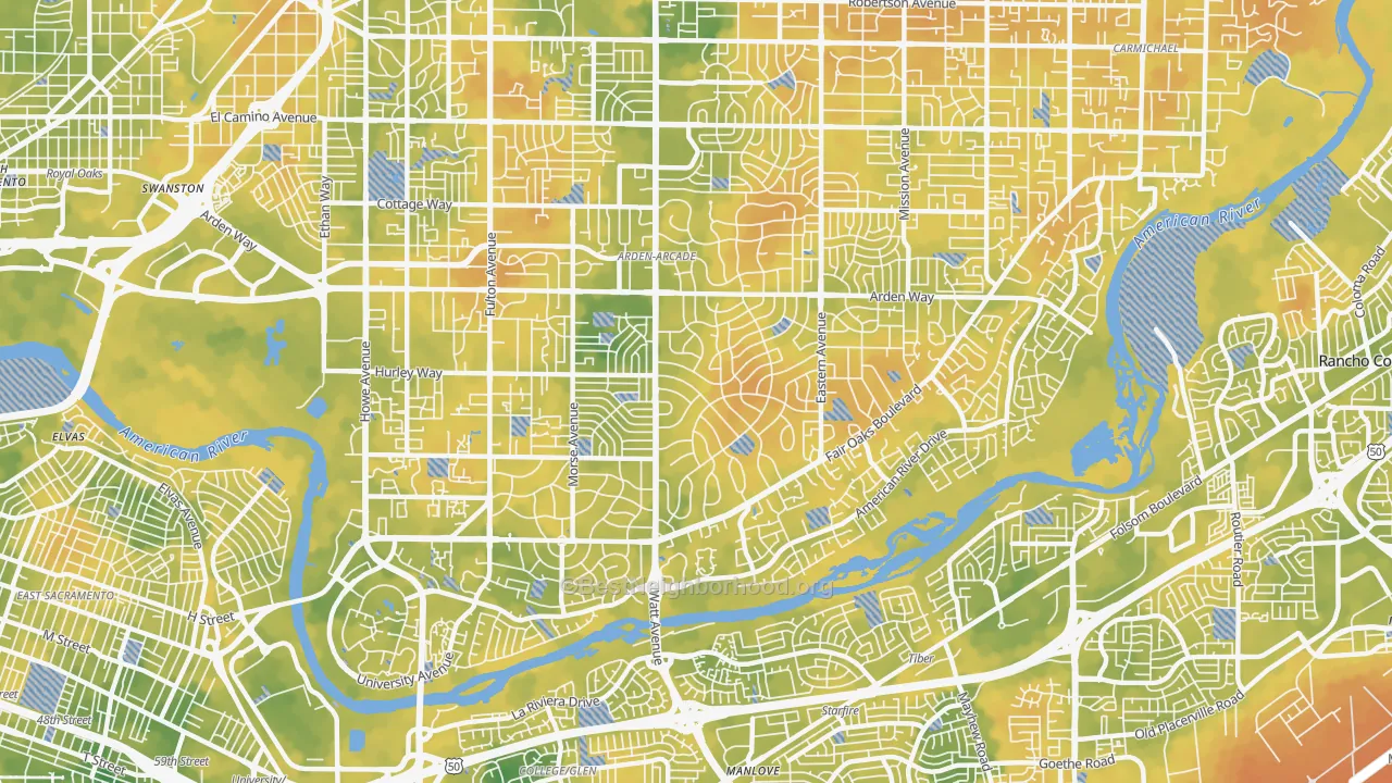 Bike Grade map of 95864, CA