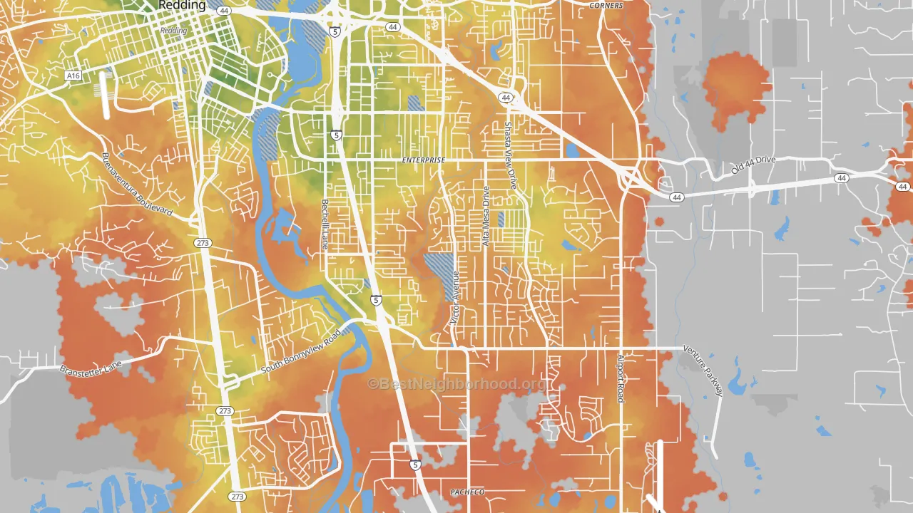 Bike Grade map of 96002, CA