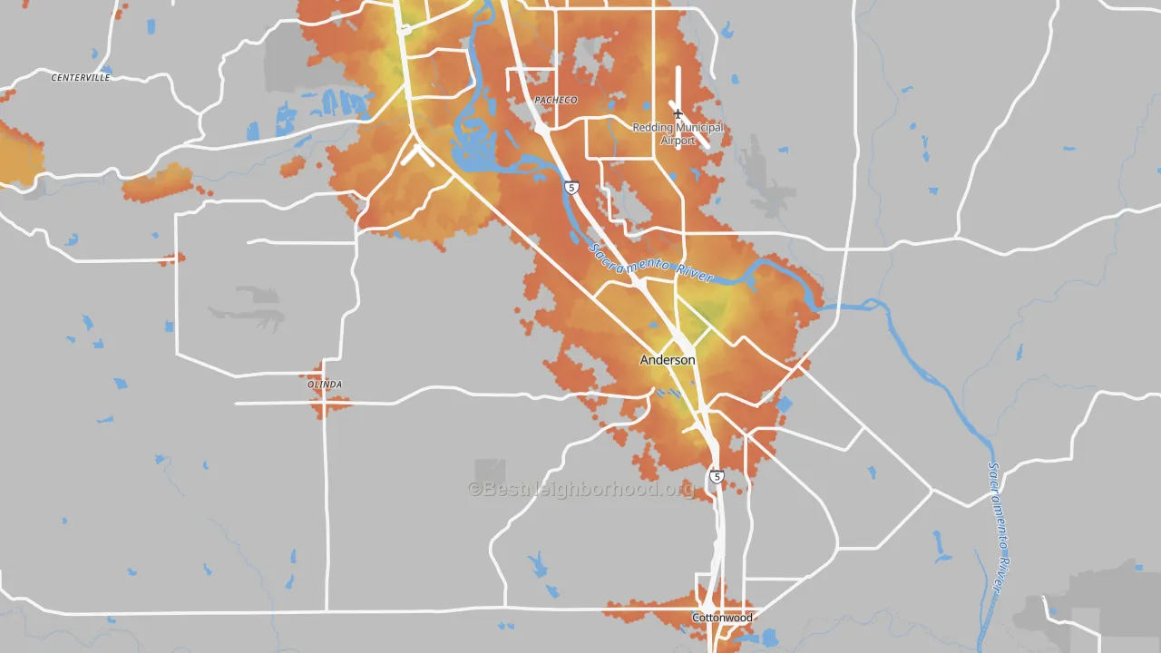 Bike Grade map of 96007, CA