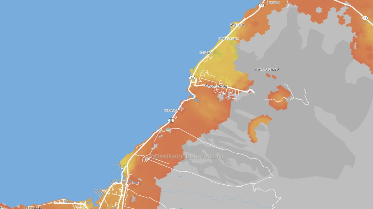 Bike Grade map of 96712, HI