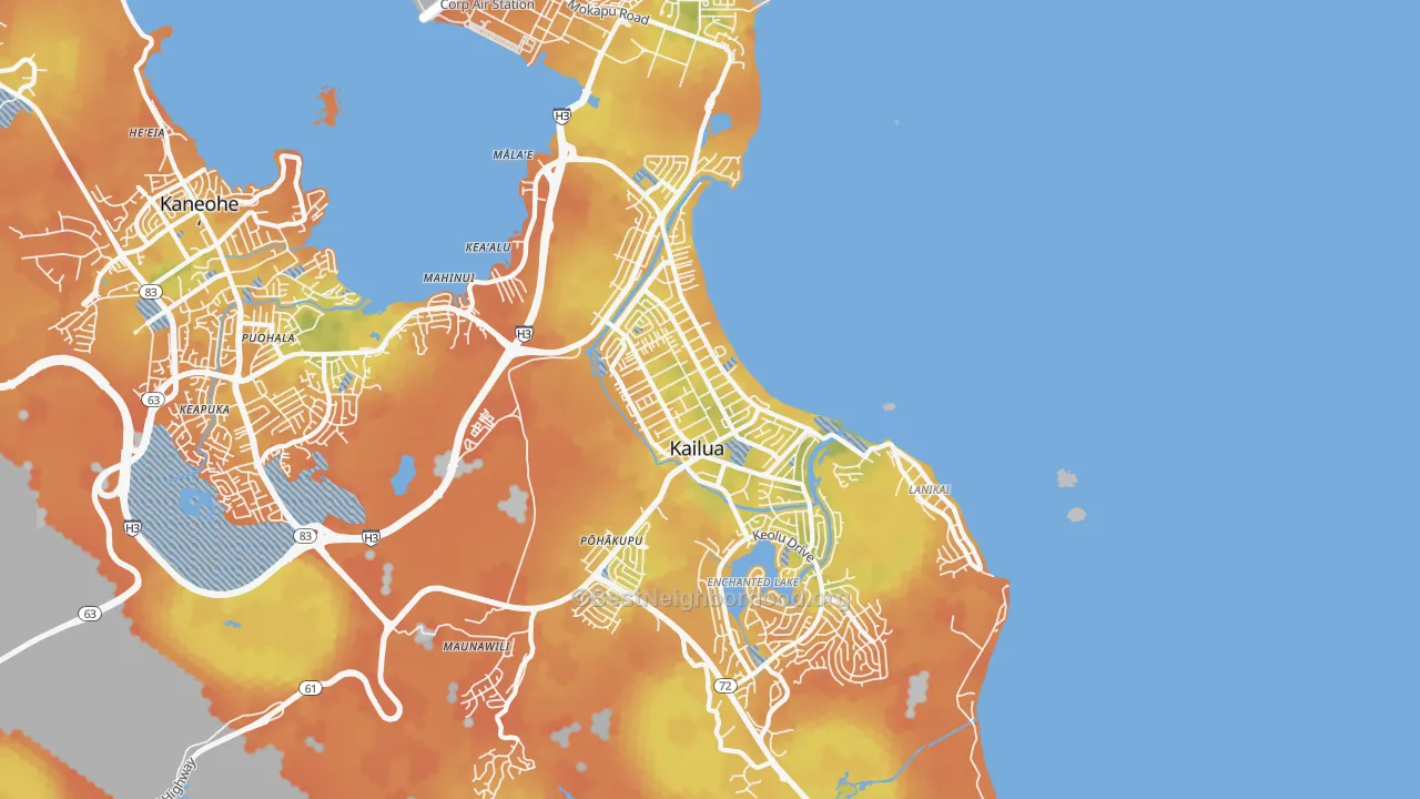 Bike Grade map of 96734, HI